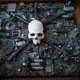 Wall Panel Art Cyborg Skull With Electronics & Flowing Leds - thumbnail 4