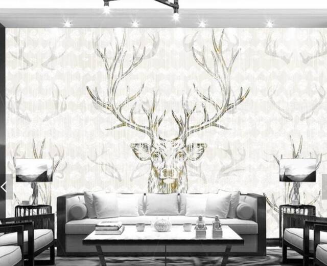 3D Elk Wallpaper, Antlers Wall Mural, European Style - Peel & Stick - image 1