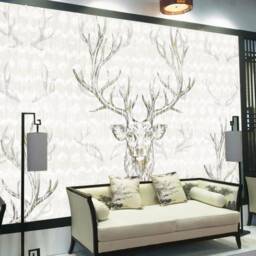 3D Elk Wallpaper, Antlers Wall Mural, European Style - Peel & Stick - thumbnail 3