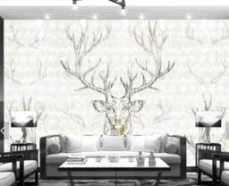 3D Elk Wallpaper, Antlers Wall Mural, European Style - Peel & Stick - thumbnail 1