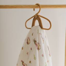 Organic Pink Bunny Muslin Swaddle Soft Peter Rabbit Design, Perfect For Baby Girls, Natural Colored Blanket - thumbnail 4