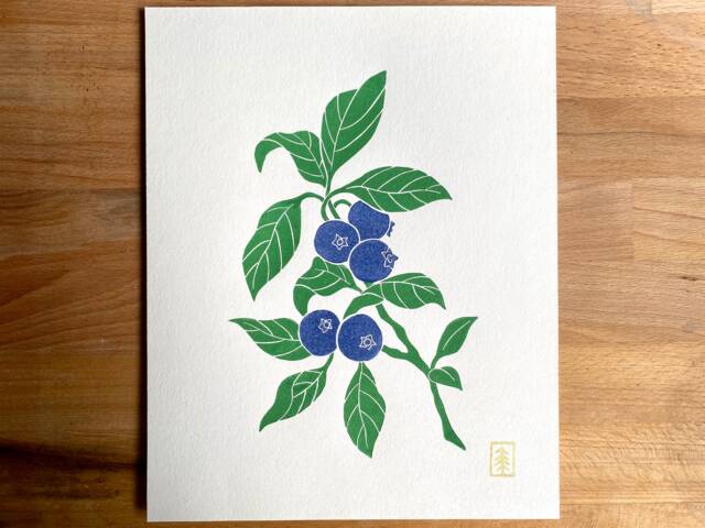 Blueberry Print - Original Lino Art Hand Carved Botanical Illustration - image 1
