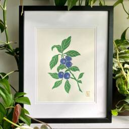 Blueberry Print - Original Lino Art Hand Carved Botanical Illustration - thumbnail 2
