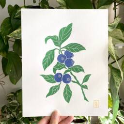 Blueberry Print - Original Lino Art Hand Carved Botanical Illustration - thumbnail 3