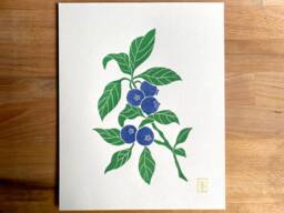 Blueberry Print - Original Lino Art Hand Carved Botanical Illustration - thumbnail 1