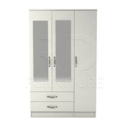 White Wardrobe, Triple Wardrobe Ready Assembled Classic 3 Door 2 Drawer Mirrored Wardrobe - thumbnail 1