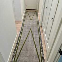 Hand Block Printed Cotton Runner Rug Indian Green Boho Hallway - thumbnail 2