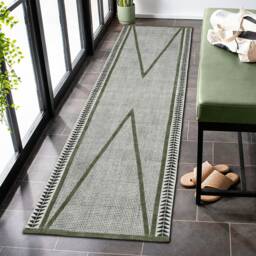 Hand Block Printed Cotton Runner Rug Indian Green Boho Hallway - thumbnail 3