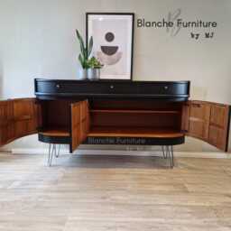 Mid Century Luxury Sideboard Nathan - Curved Teak Black Steel Hairpin Legs - thumbnail 2