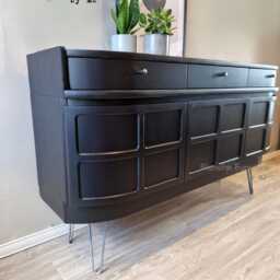 Mid Century Luxury Sideboard Nathan - Curved Teak Black Steel Hairpin Legs - thumbnail 3
