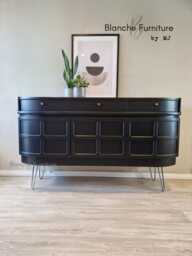 Mid Century Luxury Sideboard Nathan - Curved Teak Black Steel Hairpin Legs