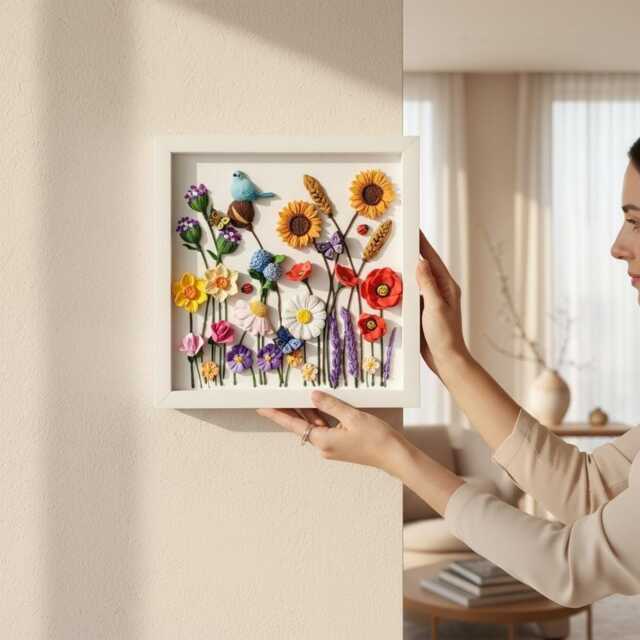 3D Flower Wall Art Handmade Ceramic Clay Floral Sculpture With Bird - image 1