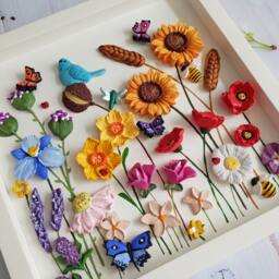 3D Flower Wall Art Handmade Ceramic Clay Floral Sculpture With Bird - thumbnail 4