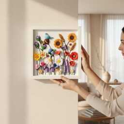 3D Flower Wall Art Handmade Ceramic Clay Floral Sculpture With Bird - thumbnail 1