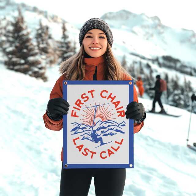Fist Chair Last Call Felt Banner - Skier Home Decor, Retro Skiing Art, Ski Cabin Bar, Vintage Apr??s Camp Flag, Cozy Mountain Lodge Hanging - image 1