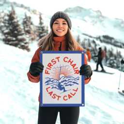 Fist Chair Last Call Felt Banner - Skier Home Decor, Retro Skiing Art, Ski Cabin Bar, Vintage Apr??s Camp Flag, Cozy Mountain Lodge Hanging - thumbnail 1