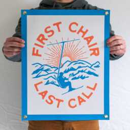 Fist Chair Last Call Felt Banner - Skier Home Decor, Retro Skiing Art, Ski Cabin Bar, Vintage Apr??s Camp Flag, Cozy Mountain Lodge Hanging - thumbnail 3