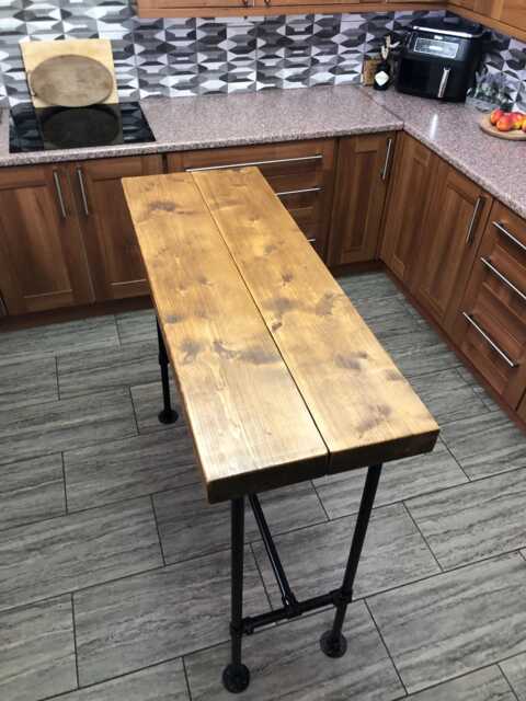 Chunky Breakfast Bar Table 65mm Solid Natural Timber, Black, Raw , Galvanised Tube Options, High Bar, Bistro, Cafe, Pub Garden Room - image 1