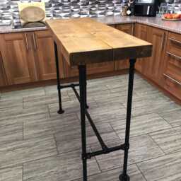 Chunky Breakfast Bar Table 65mm Solid Natural Timber, Black, Raw , Galvanised Tube Options, High Bar, Bistro, Cafe, Pub Garden Room - thumbnail 4