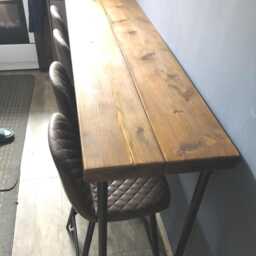 Chunky Breakfast Bar Table 65mm Solid Natural Timber, Black, Raw , Galvanised Tube Options, High Bar, Bistro, Cafe, Pub Garden Room - thumbnail 3