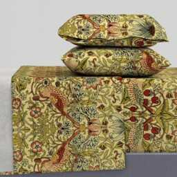 Victorian Sheets - Strawberry Thief By Peacoquettedesigns Vines Birds Botanical Damask Cotton Sateen Sheet Set Bedding Spoonflower - thumbnail 1