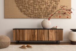stylish Tv Cabinet For Japandi Interior, Boho Home Furniture, Grooved Chest Of Drawers, Wooden Furniture Living Room - thumbnail 1