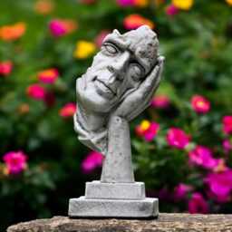 Concrete Face Statue With Hand Abstract Thinker Sculpture Modern Stone Head Figurine Minimalist Home Decor Cement Art Ornament Gift For Him - thumbnail 1