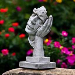 Concrete Face Statue With Hand Abstract Thinker Sculpture Modern Stone Head Figurine Minimalist Home Decor Cement Art Ornament Gift For Him - thumbnail 3