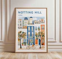 Notting Hill Travel Poster Colorful London Street Art Print - thumbnail 1