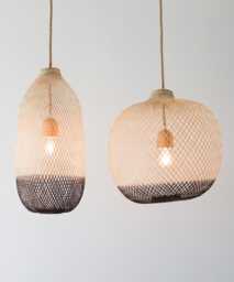 Hand-Dyed Bamboo Pendant Light, Dark Oak Brown, Boho Wood Lighting Fixture