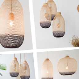 Hand-Dyed Bamboo Pendant Light, Dark Oak Brown, Boho Wood Lighting Fixture - thumbnail 2
