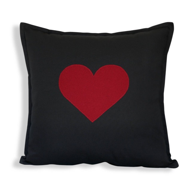 Heart Pillow Cover, Red Wool Appliqu?? On Black Reversible Cover - Valentine's Day, Anniversary, Wedding Or Shower Gift Idea - image 1