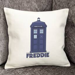 Personalised Police Box Cushion Blue Phone Booth Pillow, 40cm - thumbnail 2