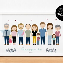 Custom Big Family Portrait Illustration With Baby, Grandpa Gift Idea. Family Reunion - thumbnail 2