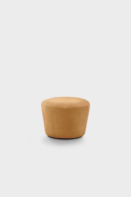 Genuine Cognac Leather Pouf Modern Cupcake Ottoman - image 1