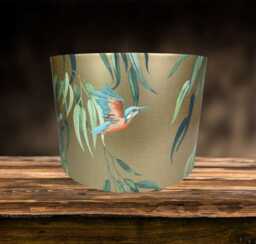 Kingfisher Bird Lampshade - Gold Drum Light Shade For Table Lamps Or Ceiling Lights