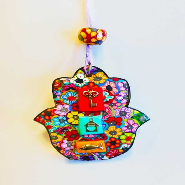 Colorful Hamsa Wall Decor Handmade Boho Symbol, Vibrant Polymer Clay - image 1