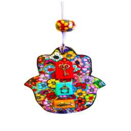 Colorful Hamsa Wall Decor Handmade Boho Symbol, Vibrant Polymer Clay - thumbnail 3