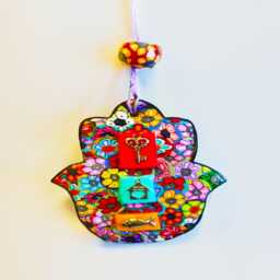 Colorful Hamsa Wall Decor Handmade Boho Symbol, Vibrant Polymer Clay - thumbnail 1