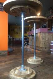 Industrial Style 60cm Poseur Table/Bar, Galvanised Steel & Reclaimed Scaffold Board