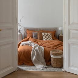 Cinnamon Linen Bed Set 1 Duvet Cover & 2 Pillowcases, Natural 100% Flax Bedding in Queen, King, Single, Double, Twin Sizes