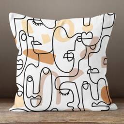 Line Art Face Themed Throw Pillows/Abstract Cartoon Woman Cushion Cover/ Boho Illustration/Body Silhouette/Modern Wedding Gift - thumbnail 2