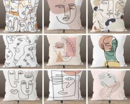 Line Art Face Themed Throw Pillows/Abstract Cartoon Woman Cushion Cover/ Boho Illustration/Body Silhouette/Modern Wedding Gift - thumbnail 1