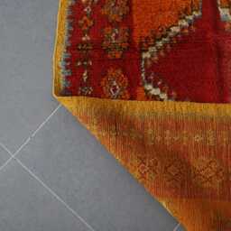 Handwoven Moroccan Berber Rug Red & Orange Tribal Wool Carpet 7x3.6 Ft - thumbnail 4