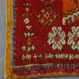 Handwoven Moroccan Berber Rug Red & Orange Tribal Wool Carpet 7x3.6 Ft - thumbnail 3