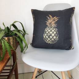 Barneby Gates Pineapple Cushion Cover in Charcoal Grey, Linen Cushion, Metallic, Tropical Pillow - thumbnail 3
