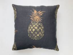 Barneby Gates Pineapple Cushion Cover in Charcoal Grey, Linen Cushion, Metallic, Tropical Pillow - thumbnail 1