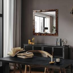 Ethnic Pattern Mirror, Rectangular Mirror With Frame, Brown Printed Decorative Wall For Entrance - thumbnail 2