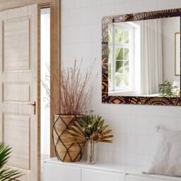 Ethnic Pattern Mirror, Rectangular Mirror With Frame, Brown Printed Decorative Wall For Entrance - thumbnail 3