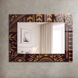 Ethnic Pattern Mirror, Rectangular Mirror With Frame, Brown Printed Decorative Wall For Entrance - thumbnail 1